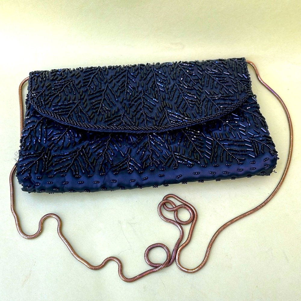 Vintage black hand made beaded purse/clutch